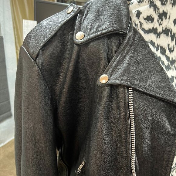 Vintage Classic Unisex Black Leather Motorcycle Jacket probably size Large - Picture 2 of 12